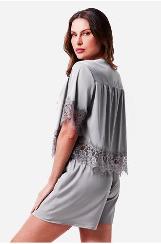 Pijama Curto Botões Cetim Lys