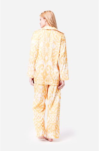 Pijama Longo Manga Longa Aberto Cetim Festa Amarelo